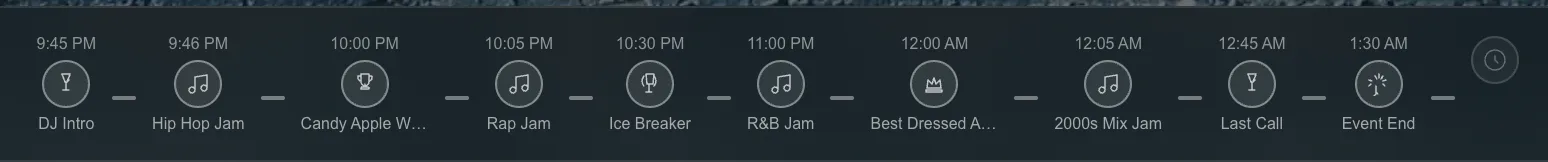 Timeline detail — zoomed in view of the time-aware event schedule